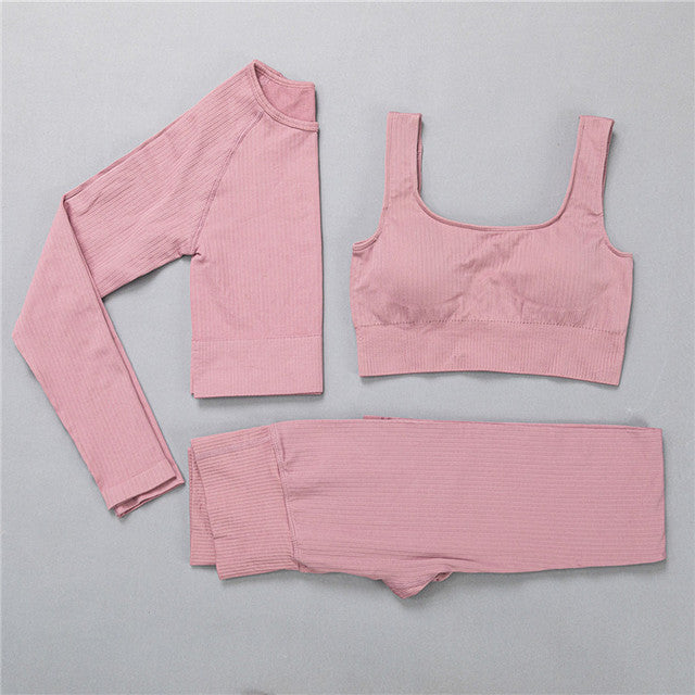 2/3Pcs Sports Yoga Set Women Tracksuit Athletic High Waist Seamless Leggings Outfit Workout Sportswear Gyms Crop Top Sports Bra