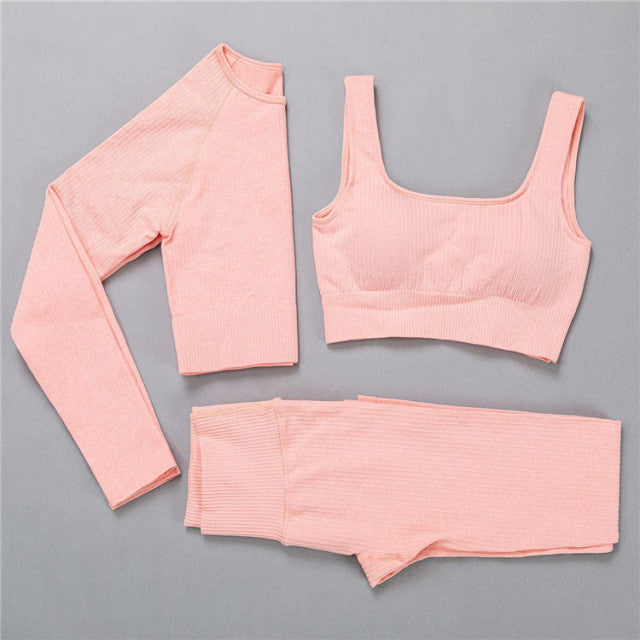2/3Pcs Sports Yoga Set Women Tracksuit Athletic High Waist Seamless Leggings Outfit Workout Sportswear Gyms Crop Top Sports Bra