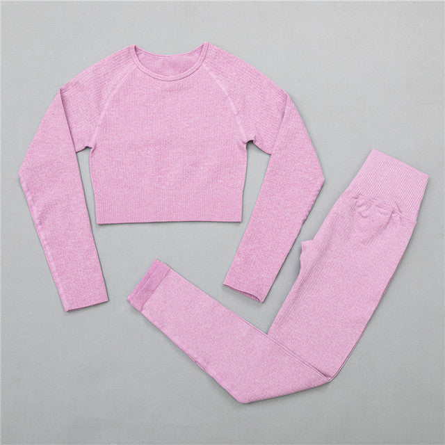 2/3Pcs Sports Yoga Set Women Tracksuit Athletic High Waist Seamless Leggings Outfit Workout Sportswear Gyms Crop Top Sports Bra