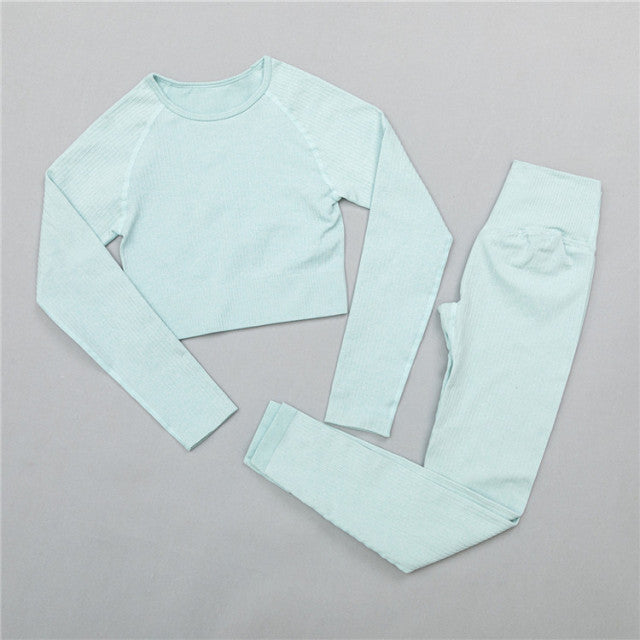2/3Pcs Sports Yoga Set Women Tracksuit Athletic High Waist Seamless Leggings Outfit Workout Sportswear Gyms Crop Top Sports Bra