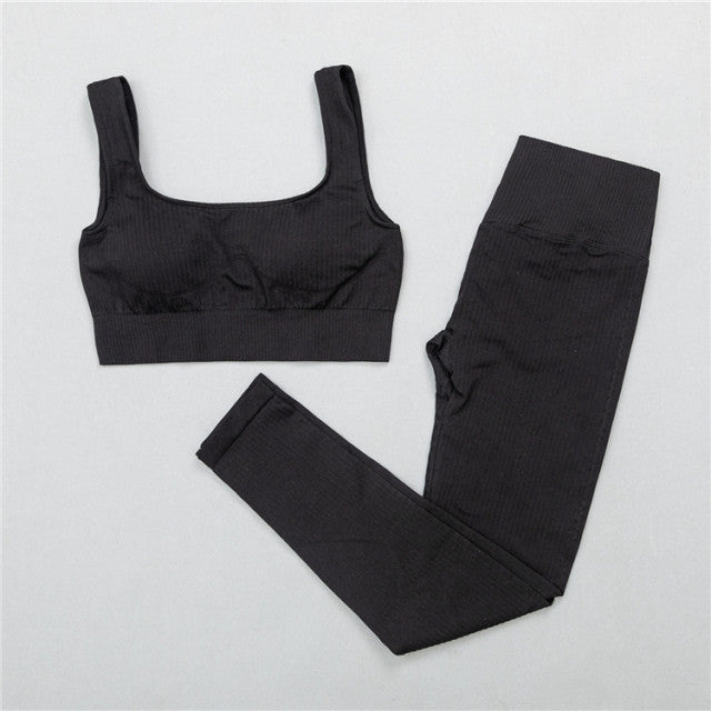 2/3Pcs Sports Yoga Set Women Tracksuit Athletic High Waist Seamless Leggings Outfit Workout Sportswear Gyms Crop Top Sports Bra