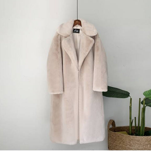 2021 New Women Winter Warm Faux Fur Coat Thick Women Long Coat Turn Down Collar Women Warm Coat Casaco Feminino