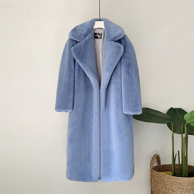 2021 New Women Winter Warm Faux Fur Coat Thick Women Long Coat Turn Down Collar Women Warm Coat Casaco Feminino