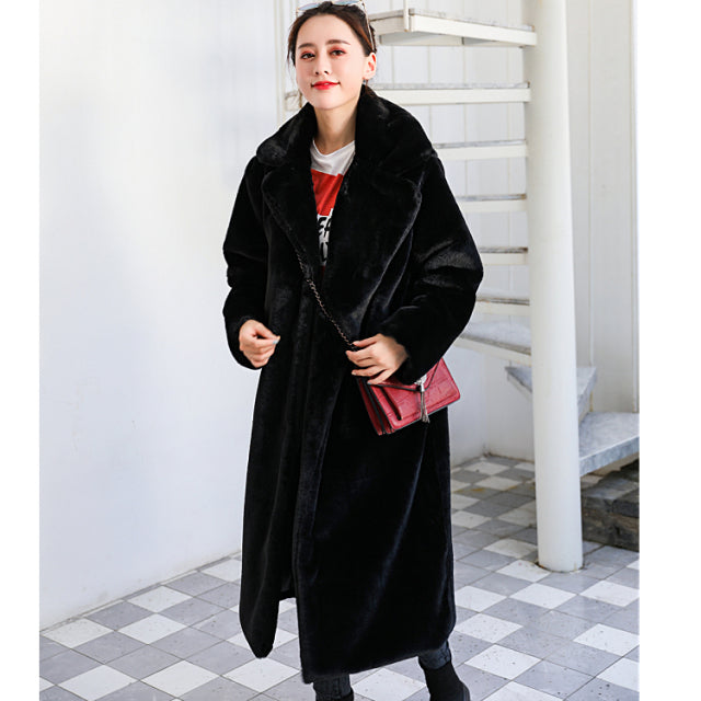 2021 New Women Winter Warm Faux Fur Coat Thick Women Long Coat Turn Down Collar Women Warm Coat Casaco Feminino