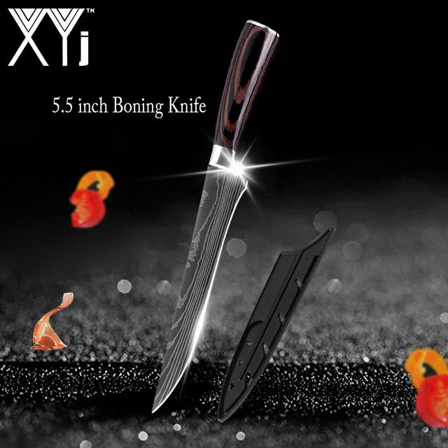 Japanese Stainless Steel Kitchen Knives Laser Damascus Pattern Chef Santoku Cleaver Slicing Utility  Gyuto Boning Knives Tool
