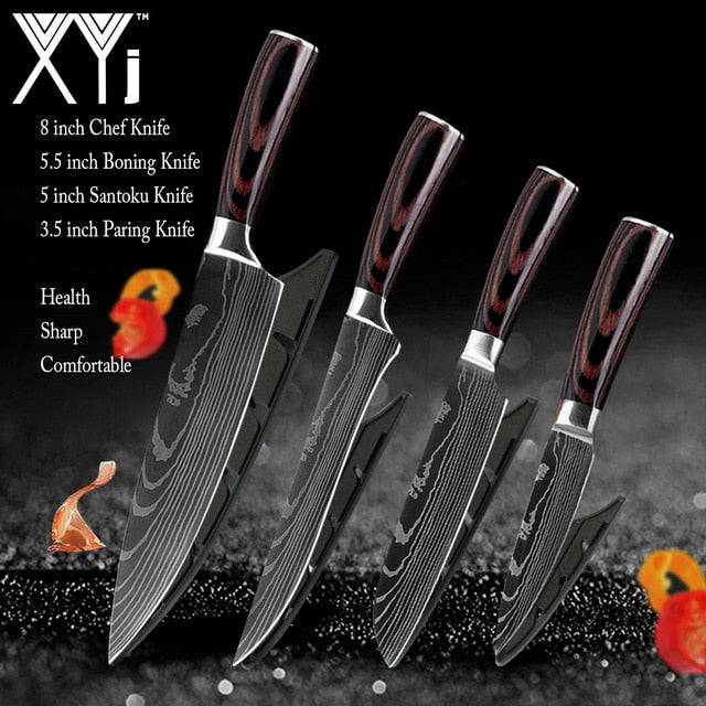 Japanese Stainless Steel Kitchen Knives Laser Damascus Pattern Chef Santoku Cleaver Slicing Utility  Gyuto Boning Knives Tool