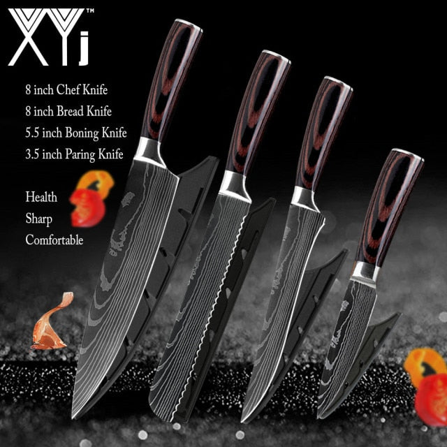 Japanese Stainless Steel Kitchen Knives Laser Damascus Pattern Chef Santoku Cleaver Slicing Utility  Gyuto Boning Knives Tool