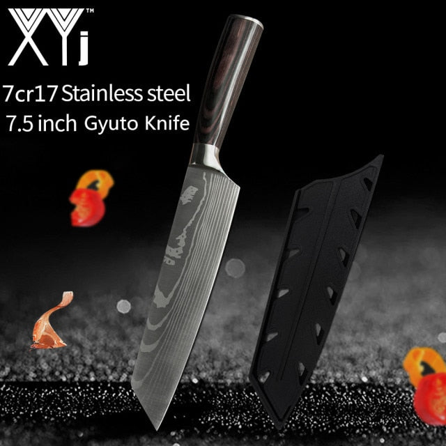 Japanese Stainless Steel Kitchen Knives Laser Damascus Pattern Chef Santoku Cleaver Slicing Utility  Gyuto Boning Knives Tool