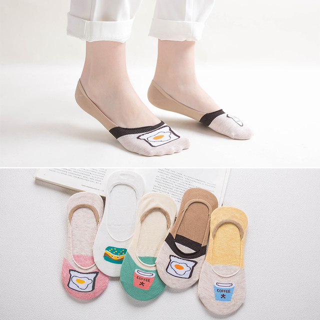 5 Pairs Lot Cotton Women Socks Female Casual Boat 3D Pack Cartoon Harajuku Unicron Cat Cute Invisiable Funny Girl Ankle Sock Set