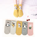 5 Pairs Lot Cotton Women Socks Female Casual Boat 3D Pack Cartoon Harajuku Unicron Cat Cute Invisiable Funny Girl Ankle Sock Set