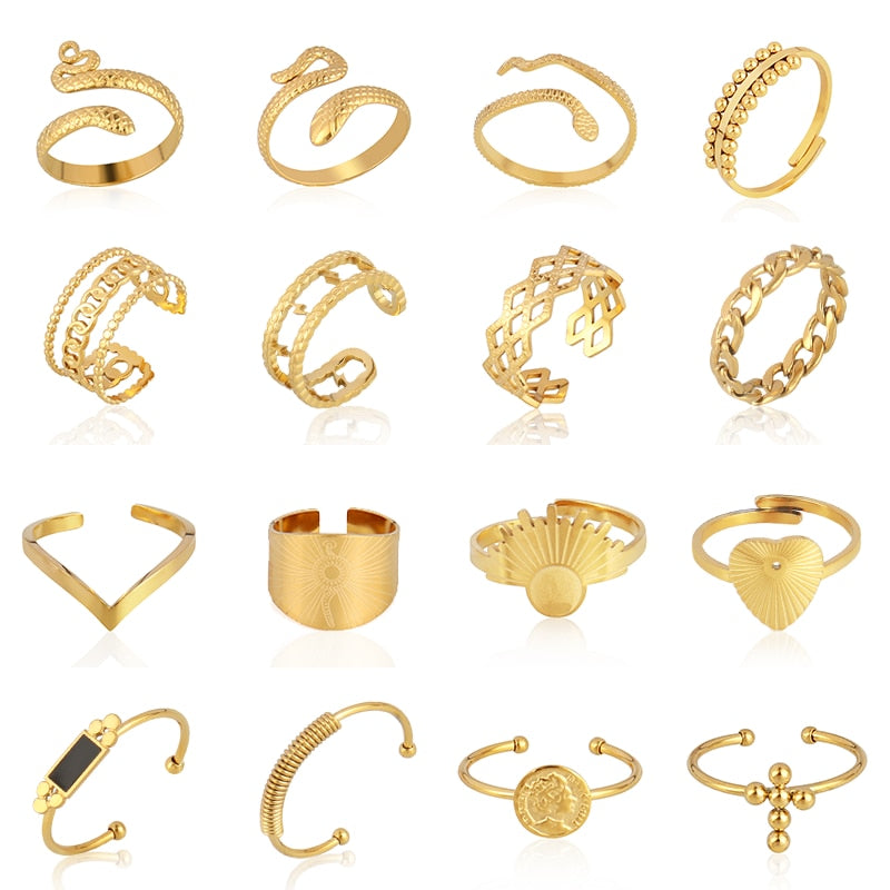 Snake Ring Stainless Steel Rings For Women Statement Ring Women's Rings Punk Open Finger Gold Color Geometry Ring Rings Jewelry