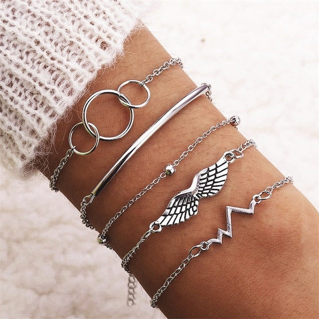 NEW Set Bohemian Silver Color Tassel Round Bracelet Set for Women Multilayer Pendant Bracelet 2020 Fashion Jewelry
