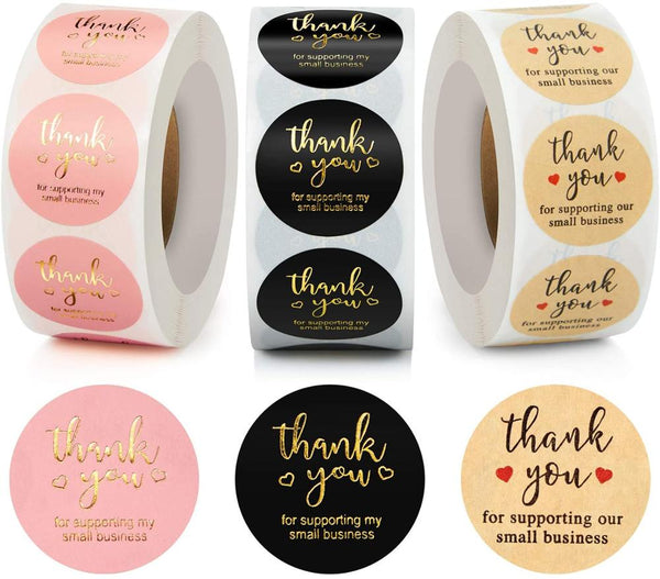 Thank You Stickers Labels Seals Thank You for Supporting My Small Business Stickers Roll Round Kraft Pink Black Labels For Shop