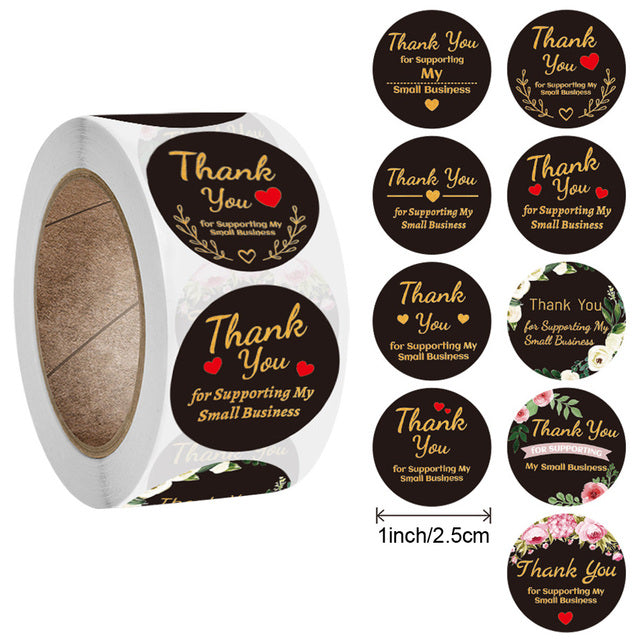 Thank You Stickers Labels Seals Thank You for Supporting My Small Business Stickers Roll Round Kraft Pink Black Labels For Shop