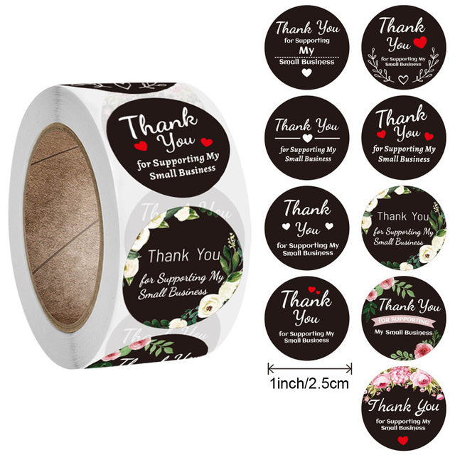 Thank You Stickers Labels Seals Thank You for Supporting My Small Business Stickers Roll Round Kraft Pink Black Labels For Shop