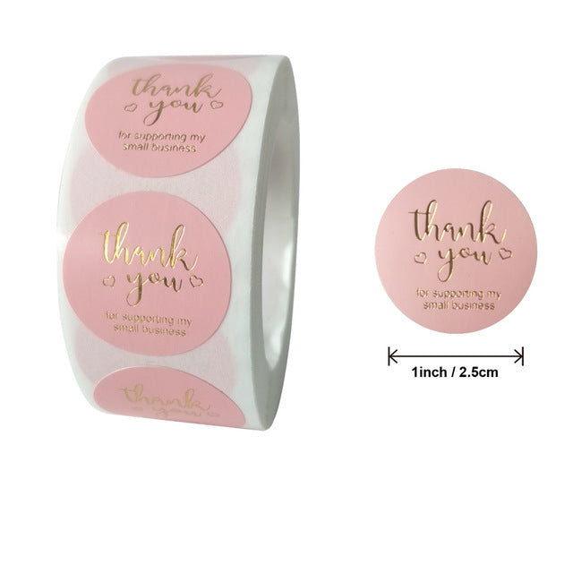 Thank You Stickers Labels Seals Thank You for Supporting My Small Business Stickers Roll Round Kraft Pink Black Labels For Shop