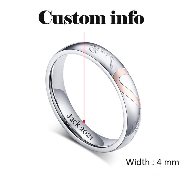 Bling Cubic Zirconia Wedding Band Rings Free Engraving Record Name Date Love Info Stainless Steel Custom Jewelry