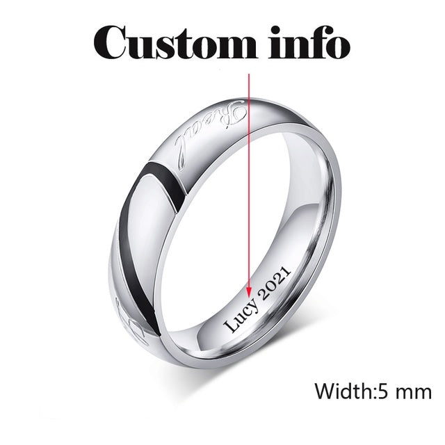 Bling Cubic Zirconia Wedding Band Rings Free Engraving Record Name Date Love Info Stainless Steel Custom Jewelry