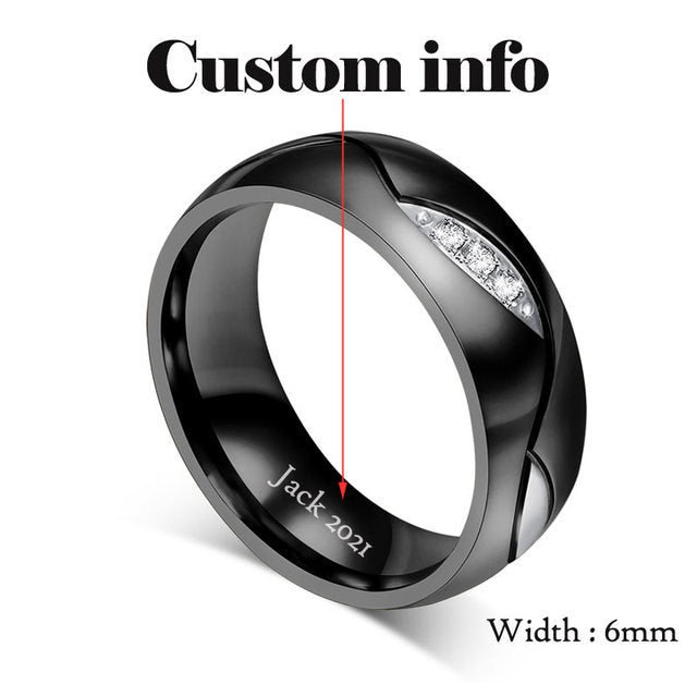 Bling Cubic Zirconia Wedding Band Rings Free Engraving Record Name Date Love Info Stainless Steel Custom Jewelry