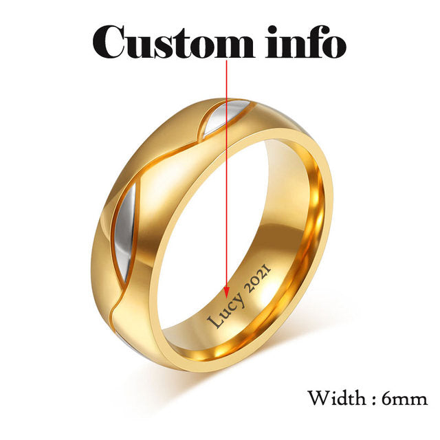 Bling Cubic Zirconia Wedding Band Rings Free Engraving Record Name Date Love Info Stainless Steel Custom Jewelry