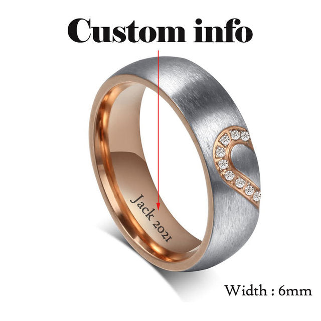 Bling Cubic Zirconia Wedding Band Rings Free Engraving Record Name Date Love Info Stainless Steel Custom Jewelry