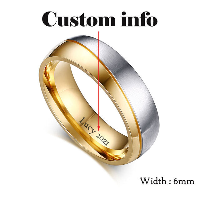 Bling Cubic Zirconia Wedding Band Rings Free Engraving Record Name Date Love Info Stainless Steel Custom Jewelry