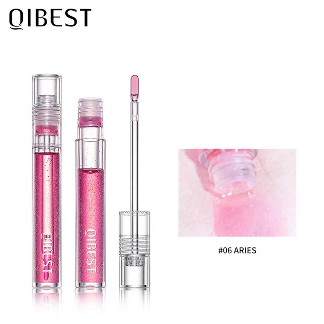 QIBEST Moisturizing Lip Gloss Base Lipstick Makeup Water Lip Tint Glitter Lip Plumper Shimmer Mint Flavor Transparent Lip Gloss