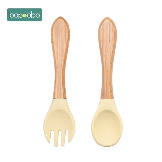 2pc Baby Silicone Spoon Feeding Set Kid Dishes Toddlers Infant Feeding Accessories Spoon Silicone Tableware Children's Goods