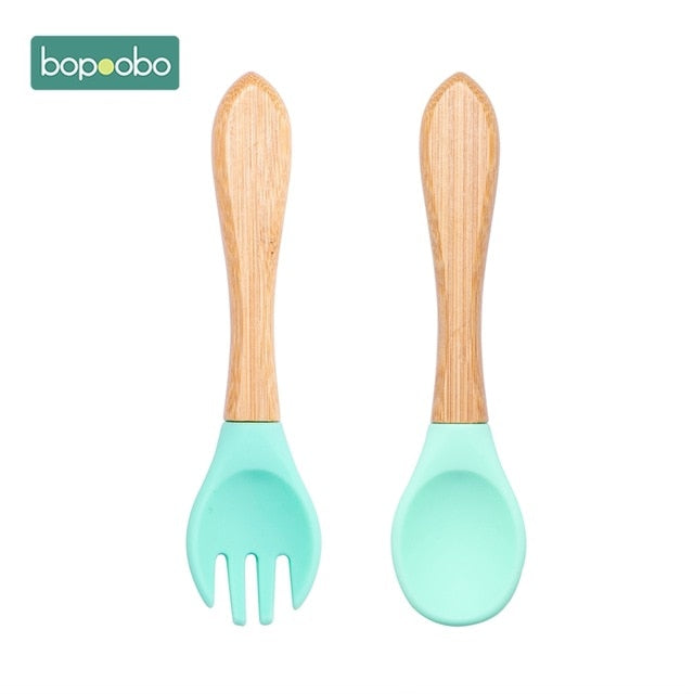 2pc Baby Silicone Spoon Feeding Set Kid Dishes Toddlers Infant Feeding Accessories Spoon Silicone Tableware Children's Goods