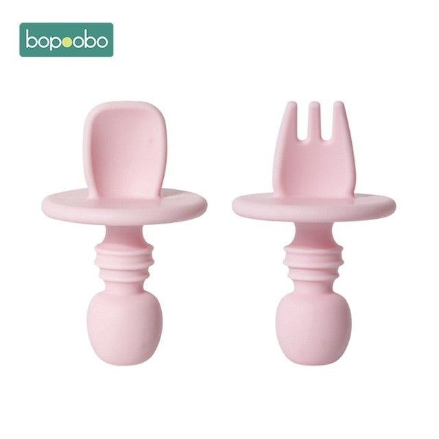2pc Baby Silicone Spoon Feeding Set Kid Dishes Toddlers Infant Feeding Accessories Spoon Silicone Tableware Children's Goods