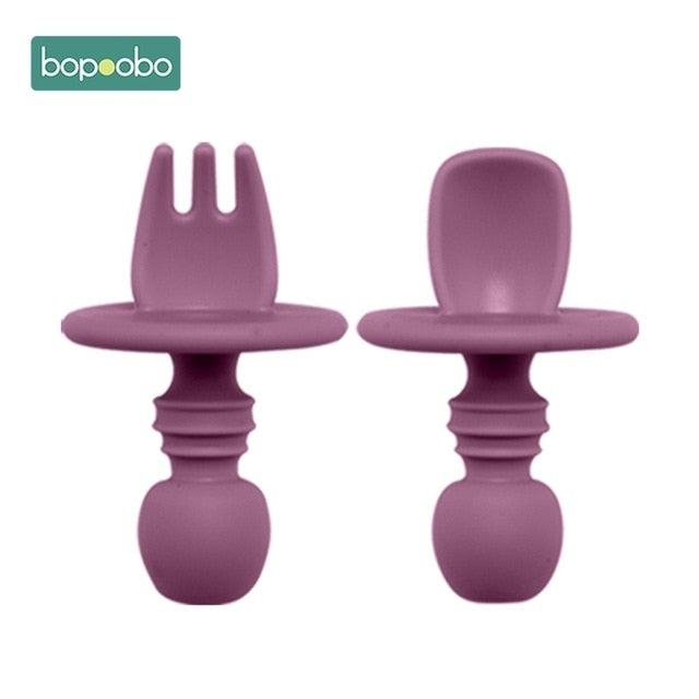 2pc Baby Silicone Spoon Feeding Set Kid Dishes Toddlers Infant Feeding Accessories Spoon Silicone Tableware Children's Goods