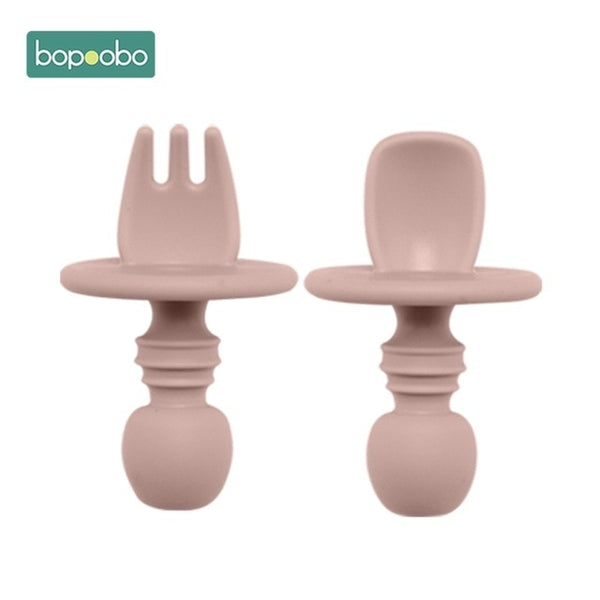 2pc Baby Silicone Spoon Feeding Set Kid Dishes Toddlers Infant Feeding Accessories Spoon Silicone Tableware Children's Goods