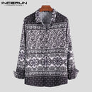 INCERUN 2021 Ethnic Style Printed Shirt Men Lapel High Street Button Vintage Camisa Long Sleeve Mens Brand Hawaiian Shirts S-5XL