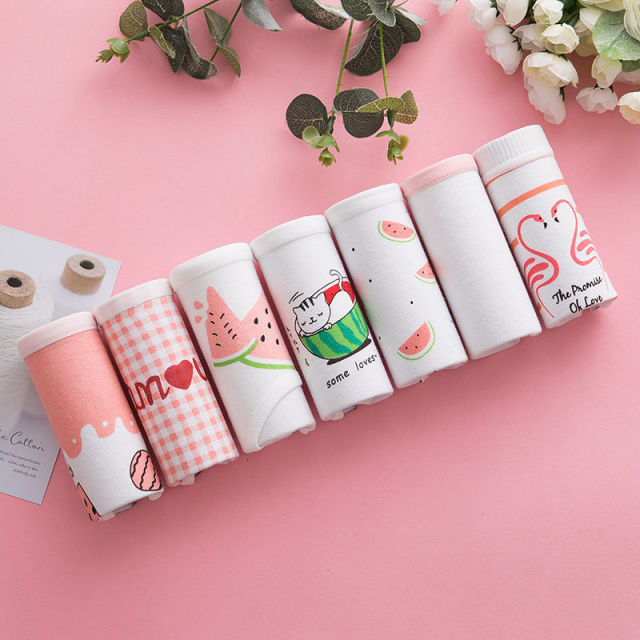 7PCS/Set Women's Sexy Underwear Cute Cotton Panties Briefs For Girl Ladies lingerie Cartoon Girls Pink Pantys Underpants Thongs