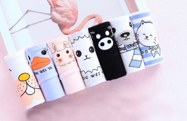 7PCS/Set Women's Sexy Underwear Cute Cotton Panties Briefs For Girl Ladies lingerie Cartoon Girls Pink Pantys Underpants Thongs