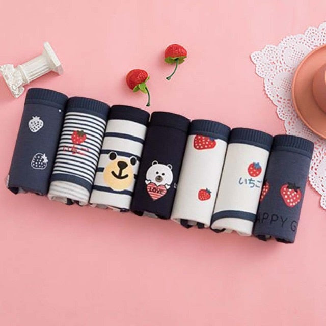 7PCS/Set Women's Sexy Underwear Cute Cotton Panties Briefs For Girl Ladies lingerie Cartoon Girls Pink Pantys Underpants Thongs