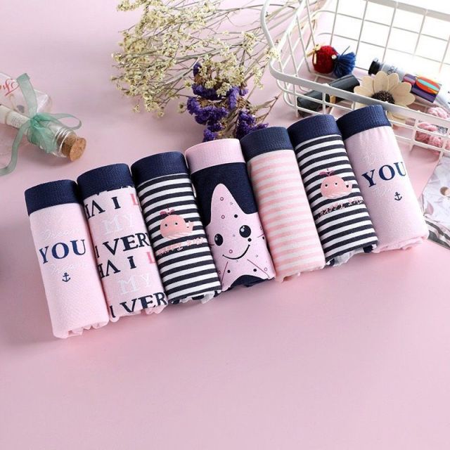 7PCS/Set Women's Sexy Underwear Cute Cotton Panties Briefs For Girl Ladies lingerie Cartoon Girls Pink Pantys Underpants Thongs