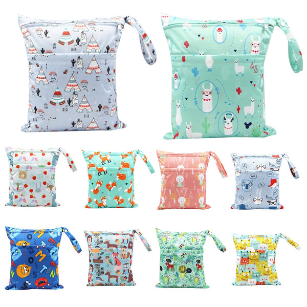 Asenappy Wet Dry Bag With Two Zippered Baby Diaper Bag Nappy Bag Waterproof Reusable Washable 30*36cm