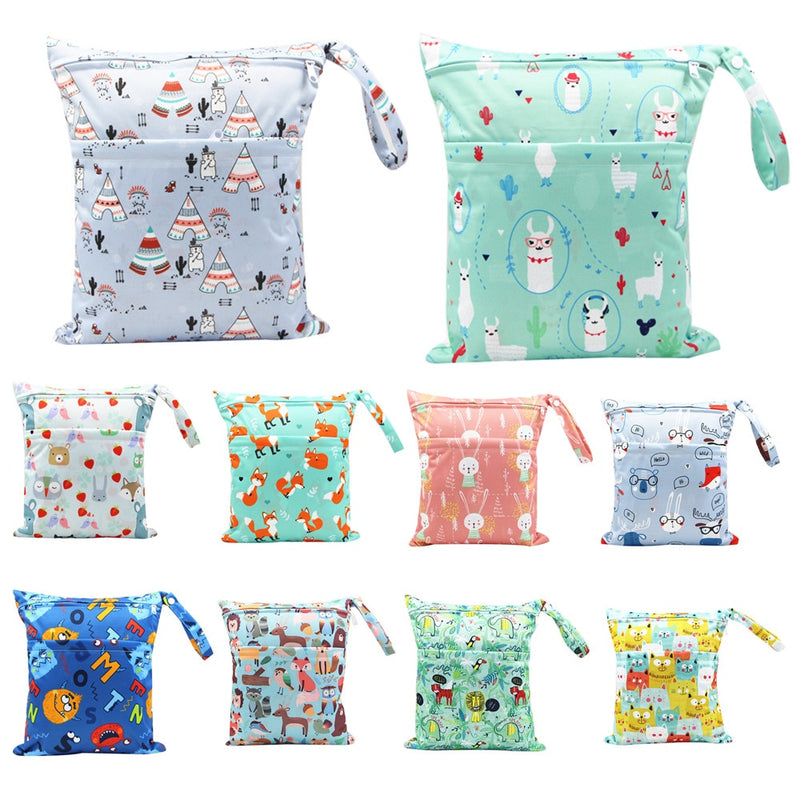 Asenappy Wet Dry Bag With Two Zippered Baby Diaper Bag Nappy Bag Waterproof Reusable Washable 30*36cm