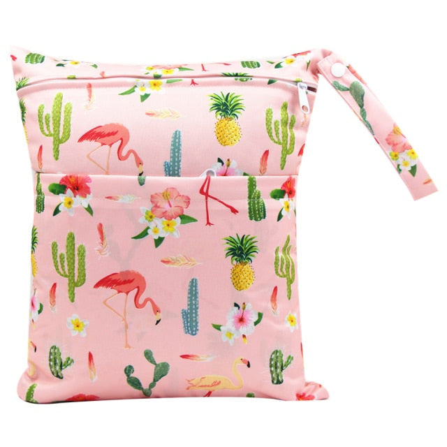 Asenappy Wet Dry Bag With Two Zippered Baby Diaper Bag Nappy Bag Waterproof Reusable Washable 30*36cm