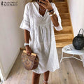 ZANZEA 2021  Summer Lace Dress Women's Sundress Fashion Flare Sleeve Short Vestido Female Bohemian V Neck Party Shirt Robe Femme