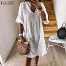 ZANZEA 2021  Summer Lace Dress Women's Sundress Fashion Flare Sleeve Short Vestido Female Bohemian V Neck Party Shirt Robe Femme