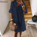 ZANZEA 2021  Summer Lace Dress Women's Sundress Fashion Flare Sleeve Short Vestido Female Bohemian V Neck Party Shirt Robe Femme