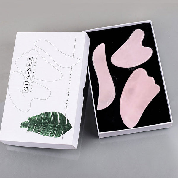 Rose Quartz Gouache Scraper Gua Sha Massage For Face Natural Gouache Stone GuaSha Massage Tools Body Facial Jade Massager Set
