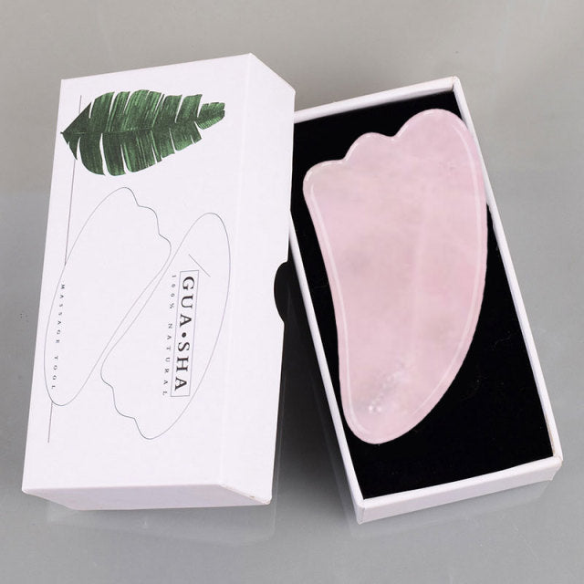 Rose Quartz Gouache Scraper Gua Sha Massage For Face Natural Gouache Stone GuaSha Massage Tools Body Facial Jade Massager Set