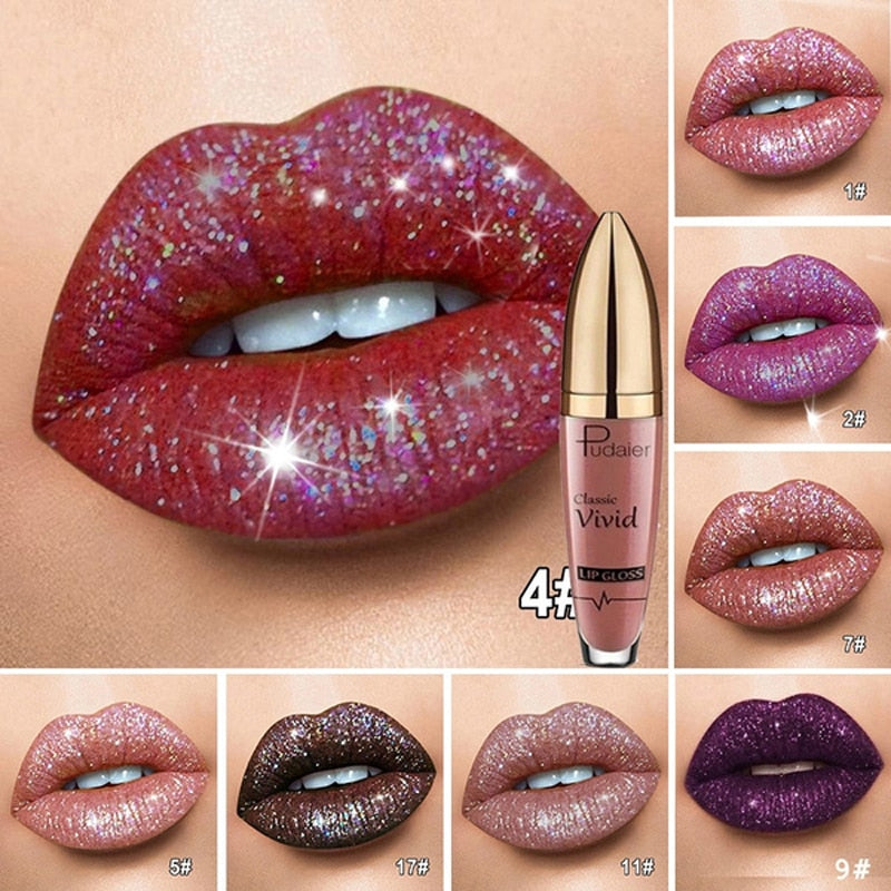 18 Color Matte To Shiny Glitter Liquid Lipstick Shiny Lip Gloss Diamond Waterproof Long Lasting Pearl Lipgloss Women Lip Makeup