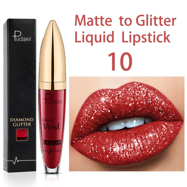 18 Color Matte To Shiny Glitter Liquid Lipstick Shiny Lip Gloss Diamond Waterproof Long Lasting Pearl Lipgloss Women Lip Makeup
