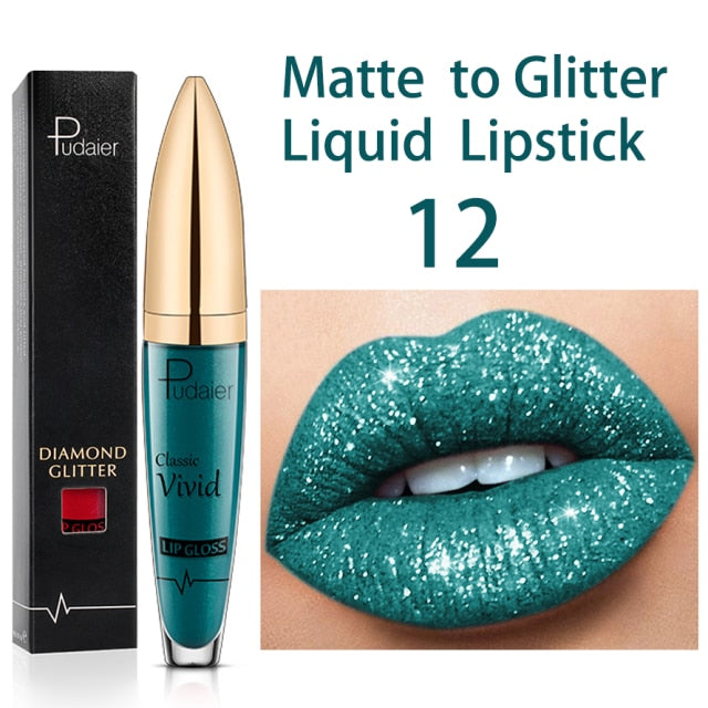 18 Color Matte To Shiny Glitter Liquid Lipstick Shiny Lip Gloss Diamond Waterproof Long Lasting Pearl Lipgloss Women Lip Makeup