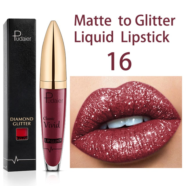 18 Color Matte To Shiny Glitter Liquid Lipstick Shiny Lip Gloss Diamond Waterproof Long Lasting Pearl Lipgloss Women Lip Makeup