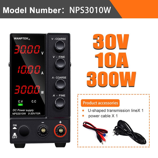 Wanptek Adjustable DC power supply 30V 10A LED Digital Lab Bench Power Source Stabilized Power Supply Voltage Regulator Switch